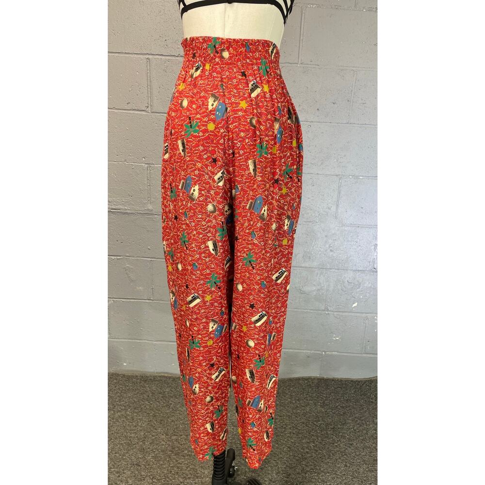 Vintage 1980s Novelty Print High Waist Pants Red Medium New Wave Modern Era